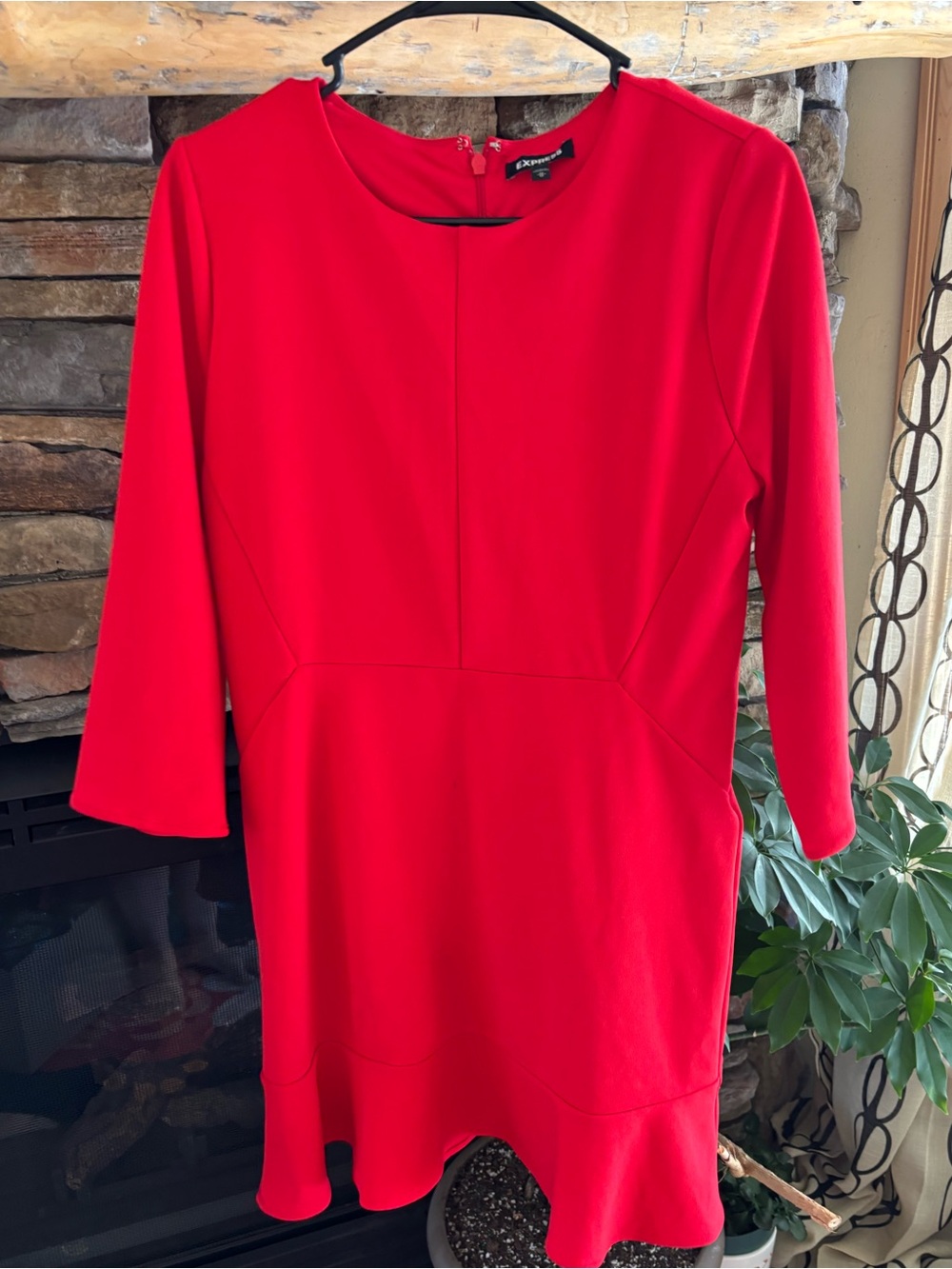 Express Women's Red Long-Sleeve Flounce Hem Dress MEDIUM